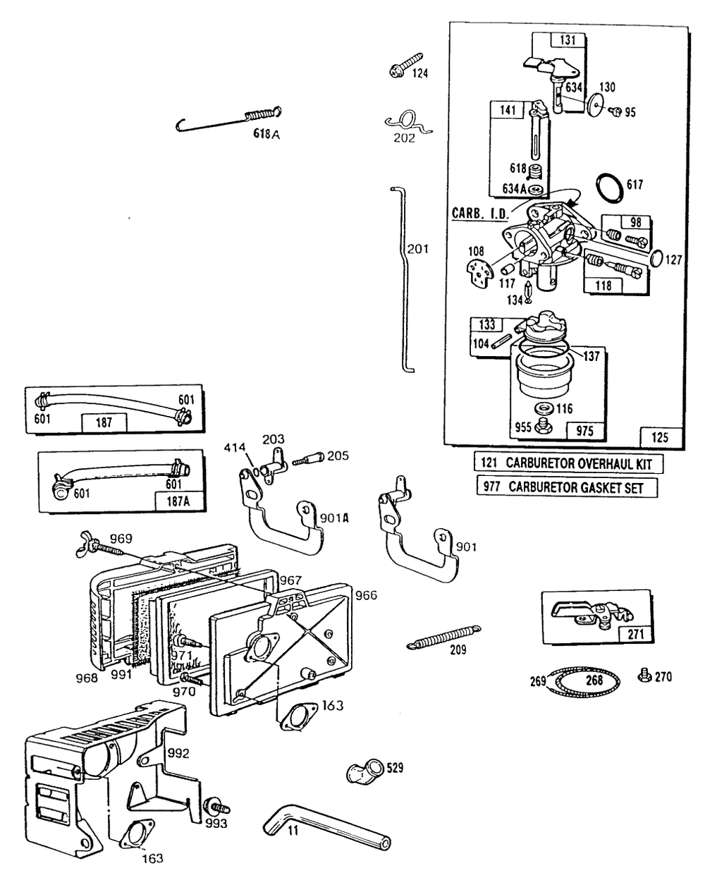 Carburetor And Air Cleaner Grp Diagram and Parts List for 114702-0172-XX  Briggs and Stratton Engine